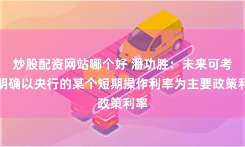 炒股配资网站哪个好 潘功胜：未来可考虑明确以央行的某个短期操作利率为主要政策利率